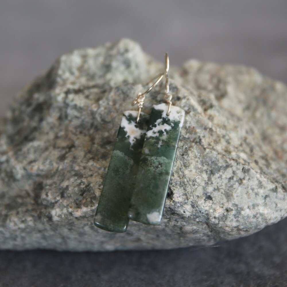 Green Moss Agate and Sterling Earrings